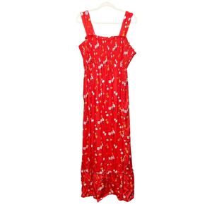 Isabel Maternity Floral Red Maxi Dress XXL Smocked Cottagecore Vibrant Beachy